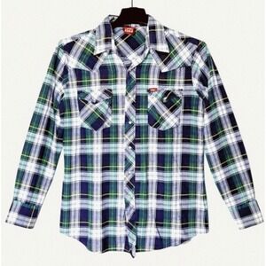 Vintage Lee Shirt Men's Large Multicolor Plaid Flannel Western‎ Pearl Snap